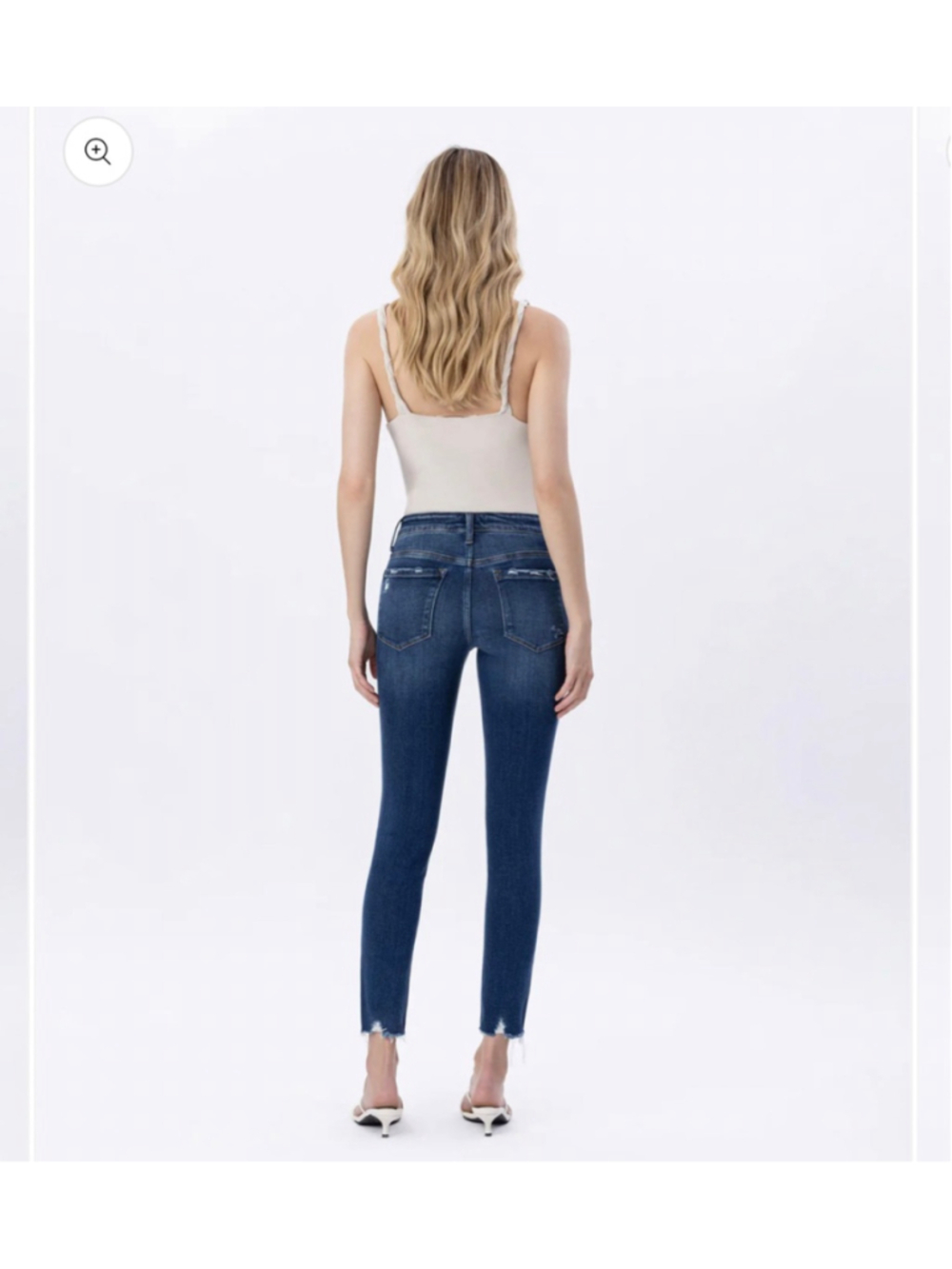 Women's Vervet Blue Skinny Jeans Glistening Mid Rise Distressed Hem Crop Size 27 - Picture 2 of 10
